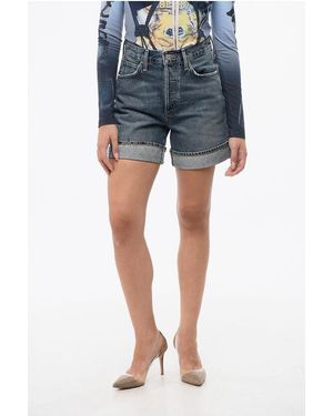 Agolde High Rise Baggy Fit Dame Shorts - Blue