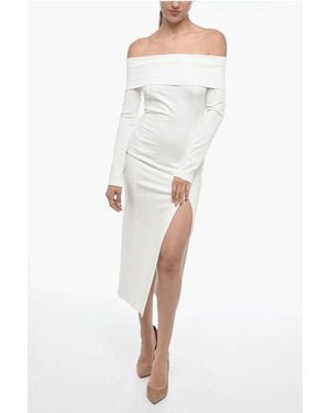 Dont At Me Label Jersey Off-Shoulder Sheath Dress With Split - White