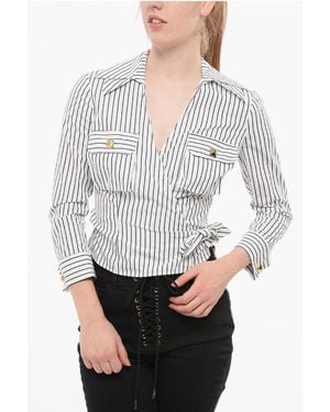 Elisabetta Franchi Hairline Cotton Wrap Shirt - White