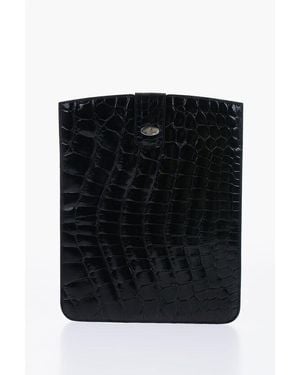 Corneliani Crocodile Leather Table4T Holder With Snap Button - Black