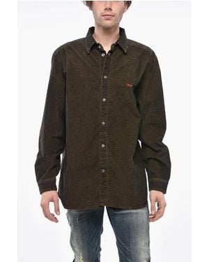 DIESEL Tag Corduroy Shirt With Snap Buttons - Brown