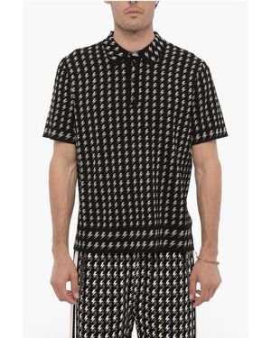 Neil Barrett Blouson Fit Polo Shirt With All-Over Thunderbolt Embroiderie - Black