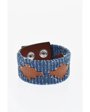DSquared² Leather Bracelet With Denim Trims - Blue