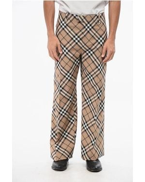 Burberry Wool Blend Trousers With Iconic Motif - Multicolour