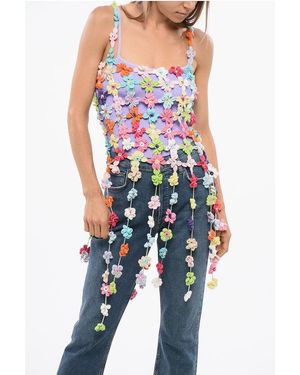 Matimì Floral Pattern Openwork Top - Blue