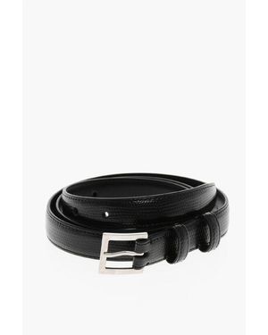 Celine Lizard Effect Solid Colour Leather Belt 20Mm - Black