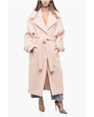 Acne Studios Bouclè Wool Oversized Coat With Belt - Natural