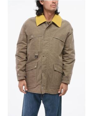 Fendi Waxed Cotton Blend Utility Jacket With Leather Collar - Brown