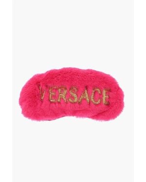 Versace Faux Fur Eye Mask With Sequined Logo - Red