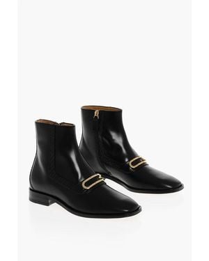 Gucci Leather Booties With Monogram Logo - Black