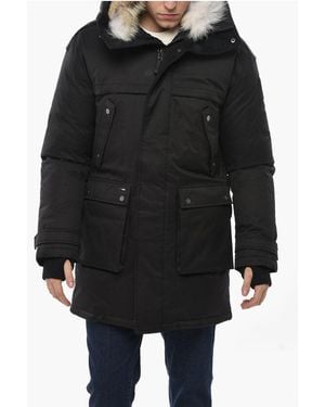 Nobis Solid Colour Yatesy Utility Down Jacket With Real Fur Detail - Black