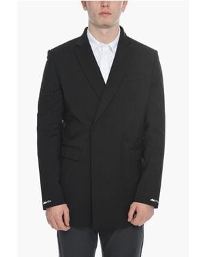 Msftsrep Wool Blend Flap Pockets Double Breast Jacket - Black