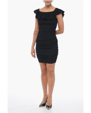 Celine Draped Off-Shoulder Sheath Dress With Frill Detail - Black
