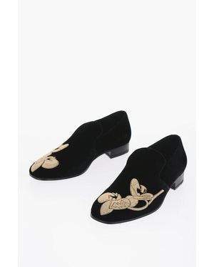 Alexander McQueen Velour Loafers With Beads Detail - Black