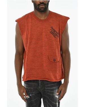 DSquared² Virgin Wool Tank Top With Breast Pocket - Orange