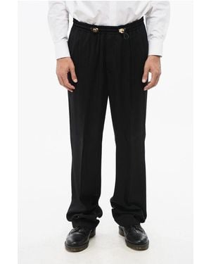 Versace Straight Leg Trousers With Elastic Waistband And Golden Medusa - Black