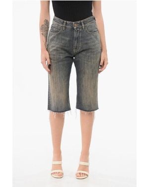 Balenciaga Vintage Washed Denim Shorts With Raw-Cut Hem - Grey
