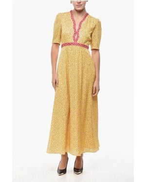Saloni Silk Tabitha Flared Dress With Plant Pattern - Yellow