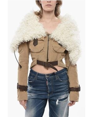 DSquared² Ribbed Velour Cropped Jacket With Shearling Hood - Blue