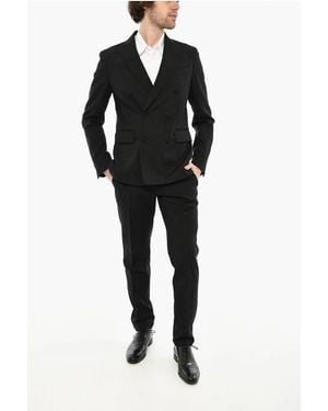 DSquared² Virgin Wool Double-Breasted Suit With Peak Lapels - Black