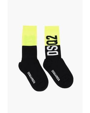 DSquared² Two-Tone Ribbed Mid-Crew Socks With Fluorescent Detail - White