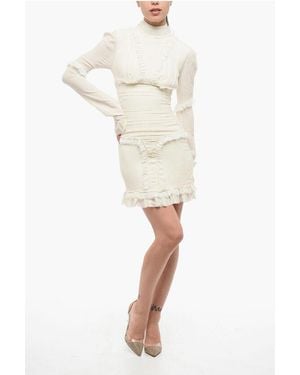 Balmain Long Sleeved Dress With Ruffles - Natural