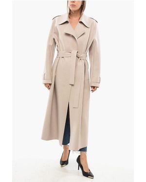 Harris Wharf London Virgin Wool Maxi Trench With Belt - Natural