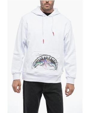 Sprayground Brushed Cotton Hoodie With Contrasting Print - White