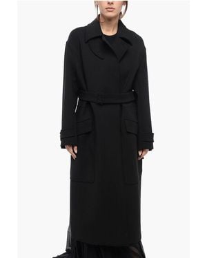 Max Mara Atelier Double-Breasted Wool Blend Coat With Belt - Black