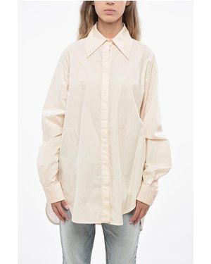 Quira Hidden Closure Popline Cotton Oversized Shirt - Natural