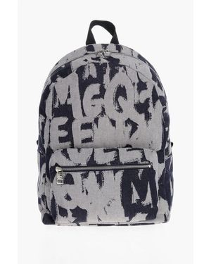 McQueen Jacquard Denim Metropolitan Backpack With Monogram Motif - Grey