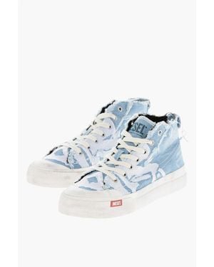 DIESEL Vintage Effect Denim S-Athos High-Top Trainers - Blue