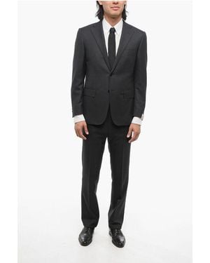 Corneliani Melange Virgin Wool Suit With Flap Pockets - Black