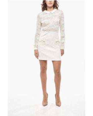 DSquared² Long Sleeved Mini Dress With Lace Details - White