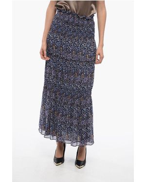 Isabel Marant Chiffon Floral Skirt With Elastic Banded Waist - Blue