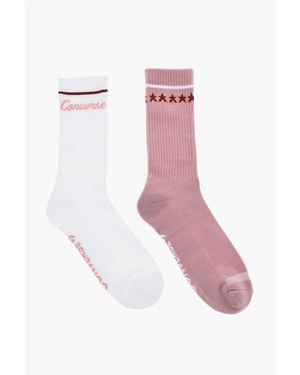 Converse Set 2 Pairs Of Bicolour Long Socks With Contrasting Details - Pink