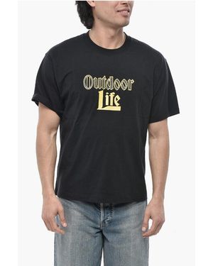 Stockholm Surfboard Club Crewneck Cotton T-Shirt With Rhinestones - Black