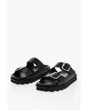 Jil Sander Leather Sandals With Double Buckle - Black