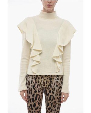 Chloé Turtleneck Wool Jumper With Ruffled Sleeves - White