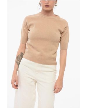 Sa Su Phi Crew Neck Pure Cashmere Jumper With Short Sleeves - White
