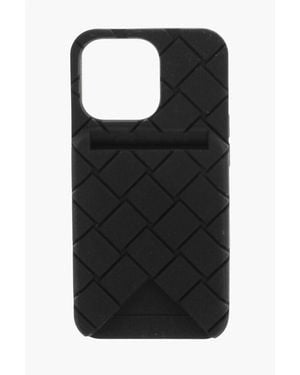 Bottega Veneta Braided Iphone 13 Pro Cover With External Card Holder - Black