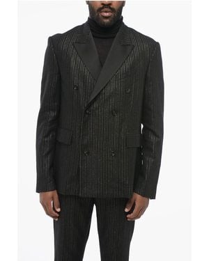 Amiri Double-Breasted Lurex Pinstriped Blazer With Satin Lapel - Black