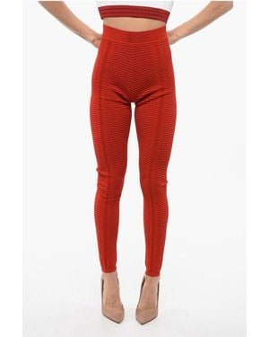 Balmain Knitted High-Waisted Leggings With Zip - Red