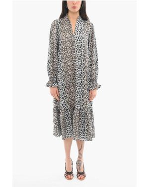 Notes Du Nord Animalier Print Claire Long Sleeved Dress - Grey