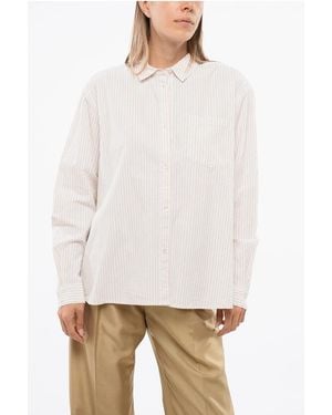 Skall Studio Awning Striped May Shirt With Breasted Pocket - White