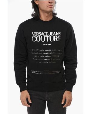 Versace Couture Fleeced Cotton Crew-Neck Sweatshirt With-Tone - Black