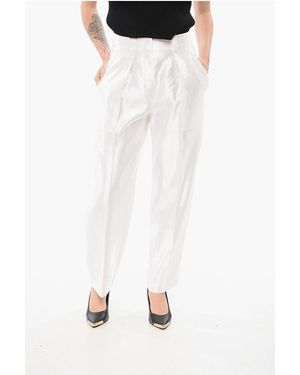 Armani Linen And Silk Blended Trousers With Pleats - White