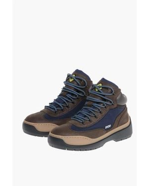 Dior Leather Hiking Booties With Canvas Inserts - Blue