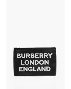 Burberry Leather Pochette With Contrasting Print - Black