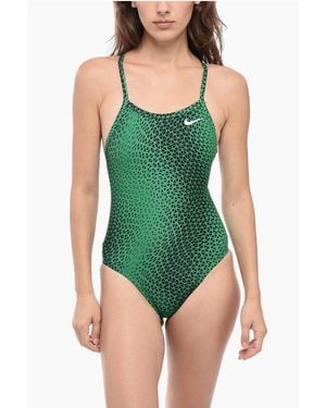 Nike Swim Two-Tone One Piece Swimsuit With Embroidered Logo - Green
